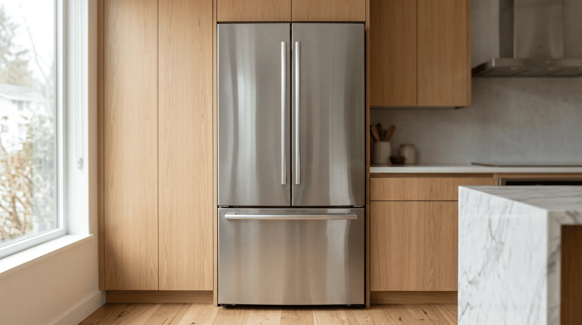 Modern stainless steel double-door refrigerator